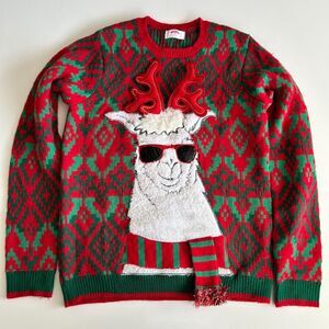 Soft Faux Fur Llama Sunglasses Ugly Christmas Sweater Holiday Red Green Unisex M